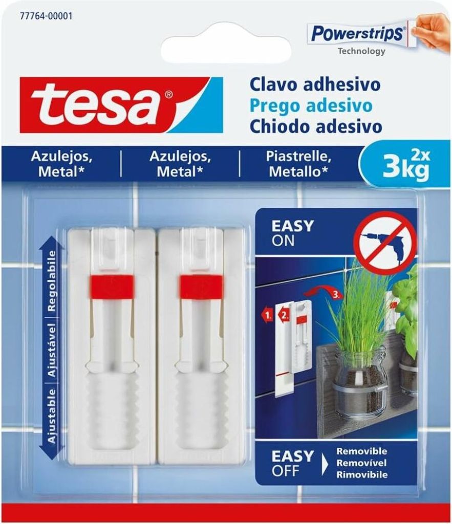 Tesa 77764 Verstellbarer Klebenagel für Metallfliesen, max. 3 kg