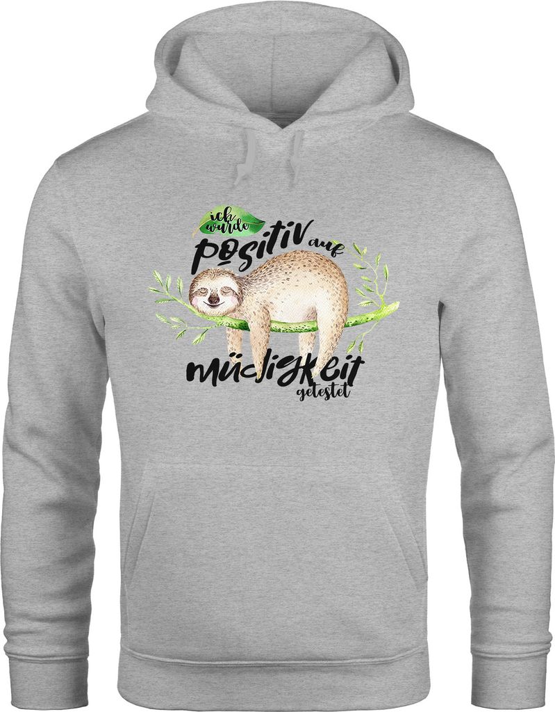 Hoodie Herren Faultier Ich wurde positiv auf Müdigkeit getestet Sloth Kapuzen-Pullover Moonworks grau 4XL