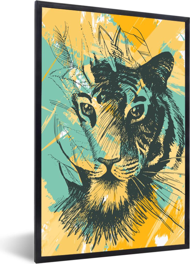 MuchoWow MuchoWow Gerahmtes Poster Tiger - Abstrakt - Kopf 40x60 cm - Poster mit zchwarzem Bilderrahmen - Papierdruck - Wandbilder