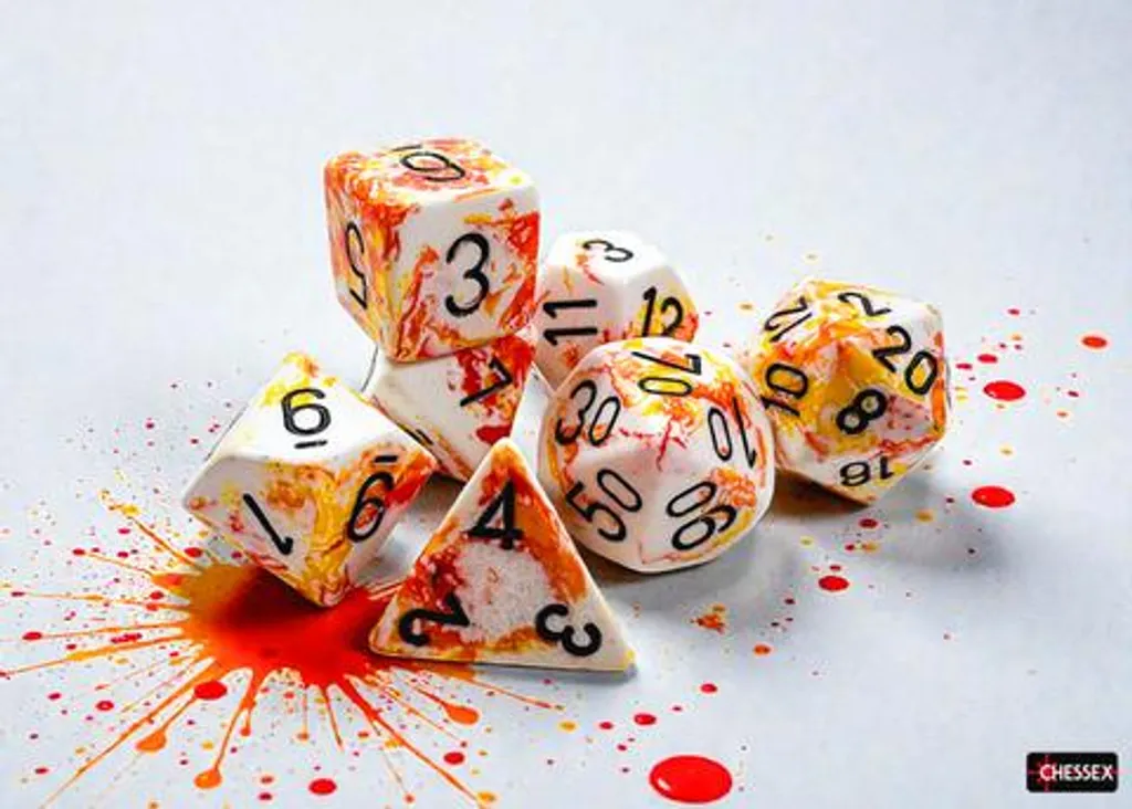 Set de 7 dés polyédriques Chessex Sunrise et noir pour jeux de rôle