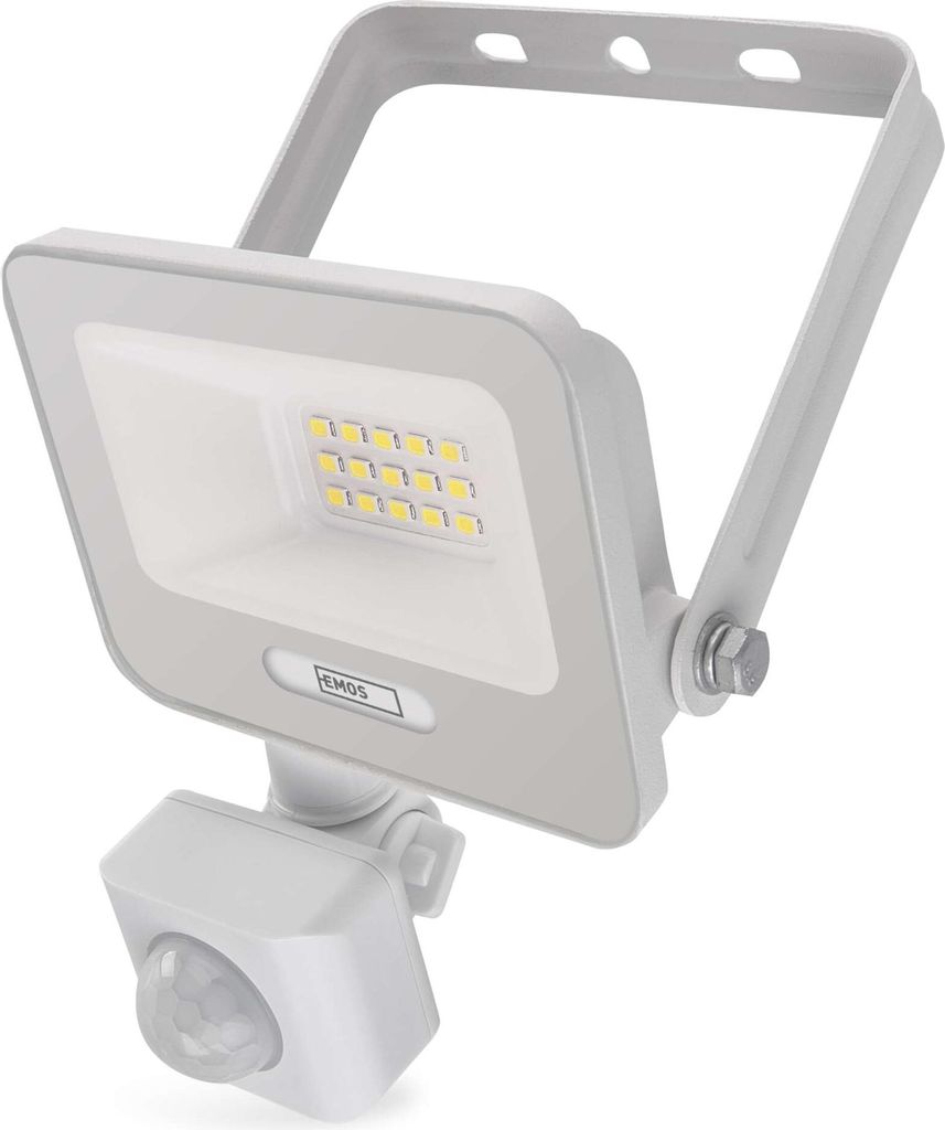 EMOS LED Aluminium-Strahler GLARO 10W mit Sensor, IP54 für Feuchtraum/Außen, 1000lm, Neutralweiß 4000K, 20cm Gummi-Kabel, Weiß, ZS2314W