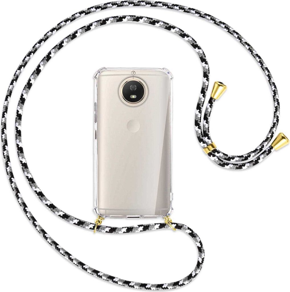 Handykette Backcover-Schutzhülle mit Band (Metall goldfarben) für Motorola Moto G5S - schwarz/grau/weiß
