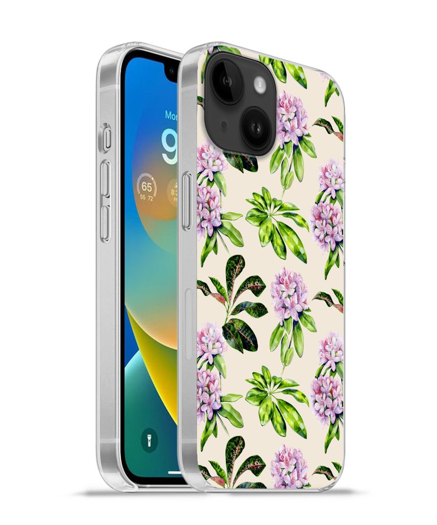 MuchoWow Handyhülle Schutzhülle Hülle für Apple iPhone 14 - Softcase Hortensien - Pflanzen - Muster Silikon Softcase Handy Hülle - Mobiltele...