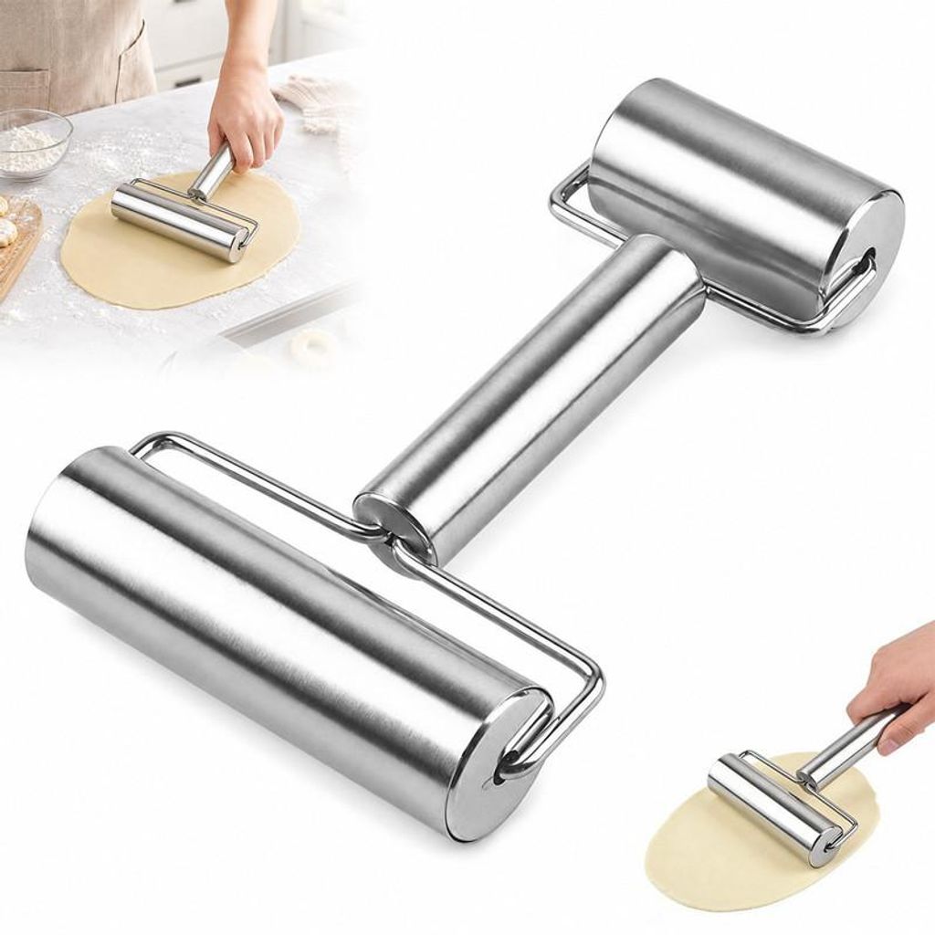 Doppel‑Teigroller aus Edelstahl, Teigwalze zum Ausrollen Produktbild 