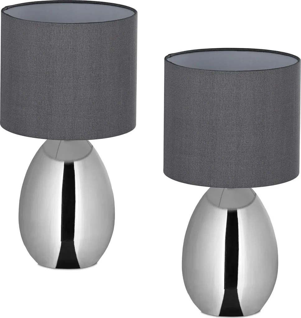 Set 2 Lampade Relaxdays E14 con Base in Metallo e Paralume Stoffa