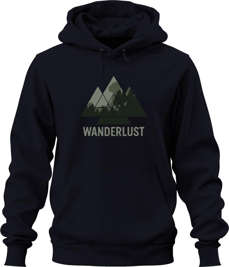 WANDERLUST Berge Wandern Outdoor Natur Wald Abenteuer Camping Uni Hoodie Kapuzenpullover, Navy, S