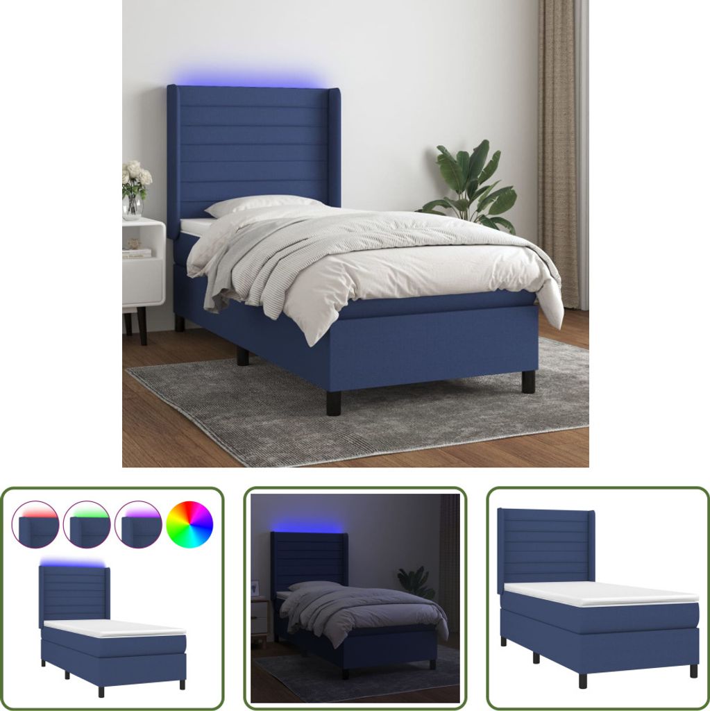 The Living Store Boxspringbett mit Matratze & LED Blau 90x200 cm Stoff