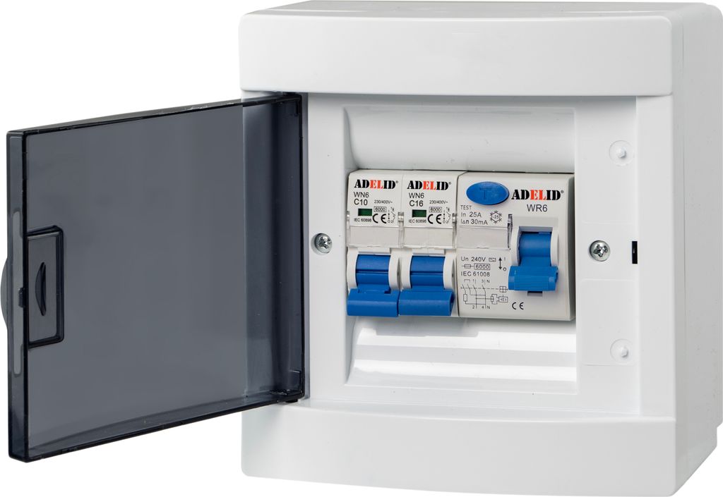 Sicherungskasten Leitungsschutzschalter Stromverteiler Komplett mit "C" LS Schalter FI Schalter 4 Module