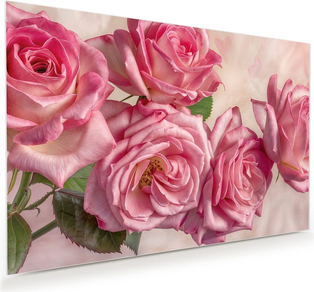 Glasbild 60x40cm in XXL für Wohnzimmer, Schlafzimmer Motiv Rosenblütenpracht