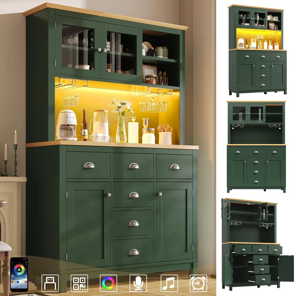 Buffet Haut Rustique : Solution de Rangement avec LED et Porte-Bouteilles