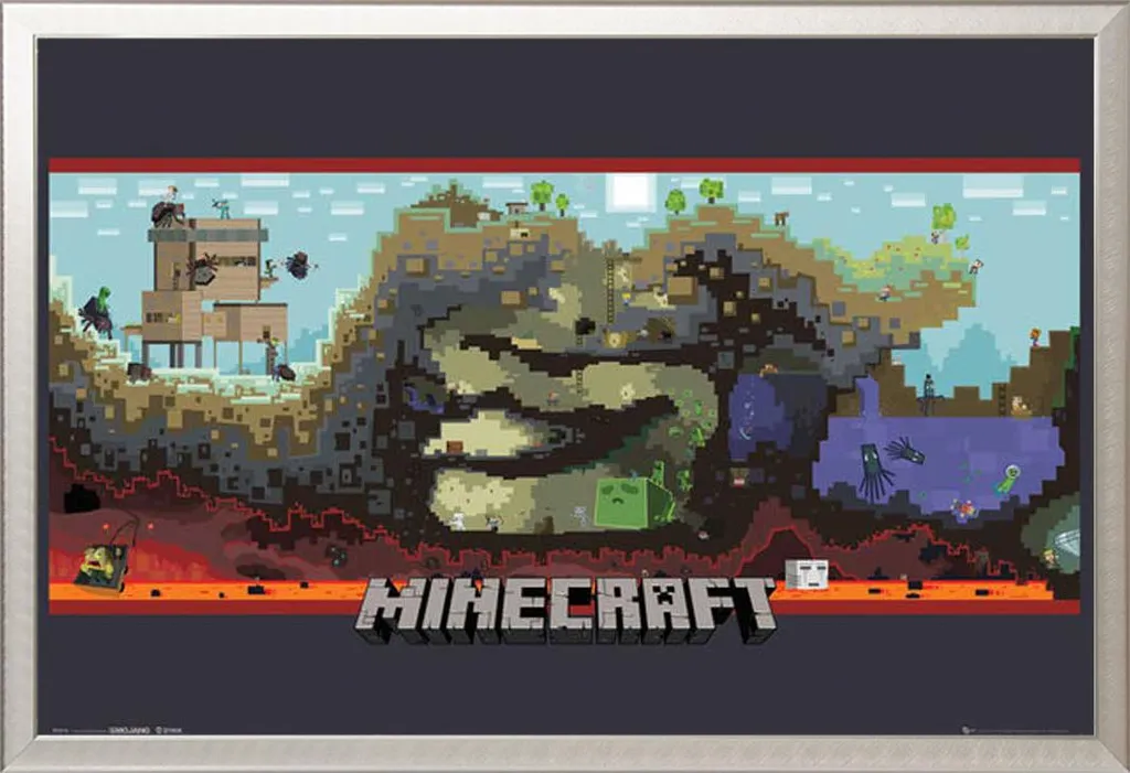Affiche Minecraft Underground encadrée 61x91,5 cm cadre alu argenté
