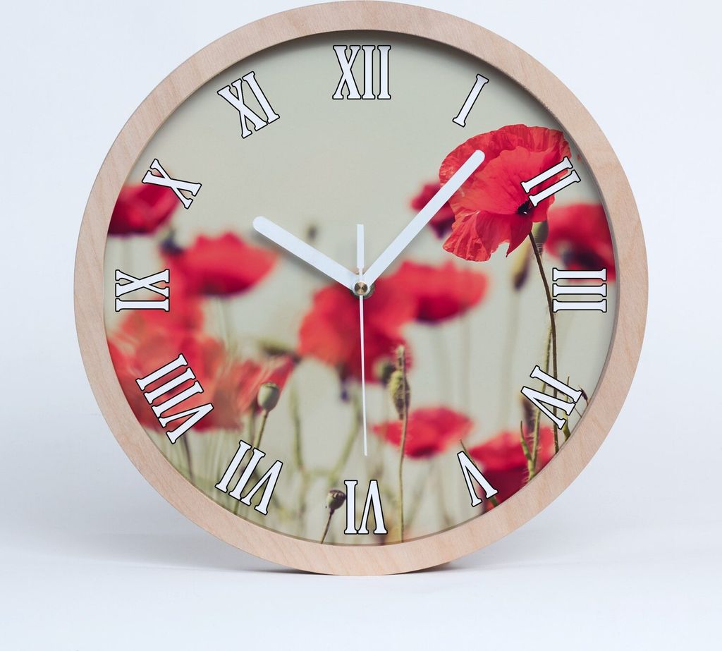 Holzuhr 25fi cm wanduhr - weiße Spitzen - wilder Mohn