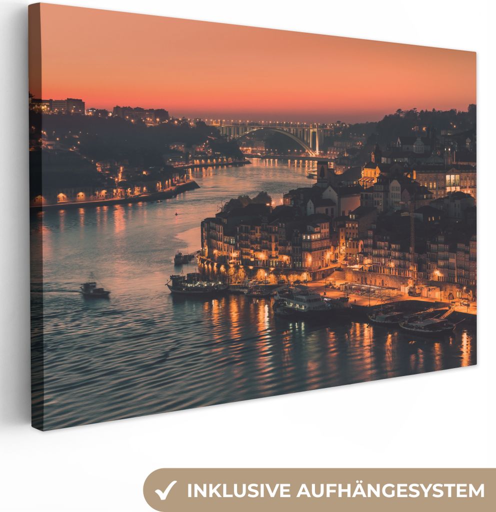OneMillionCanvasses - Leinwandbilder - 140x90 cm, Sonnenuntergang - Porto - Portugal, Wandbilder Kunstdruck Wanddekoration - Foto auf Leinwand - ...