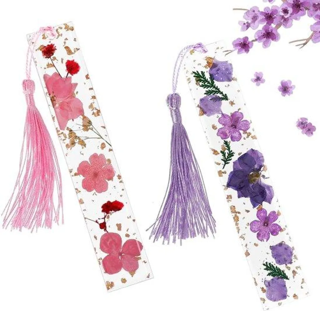 Ne perdez plus votre page : Lot 2 Marque-pages Résine Fleurs Rose/Violet