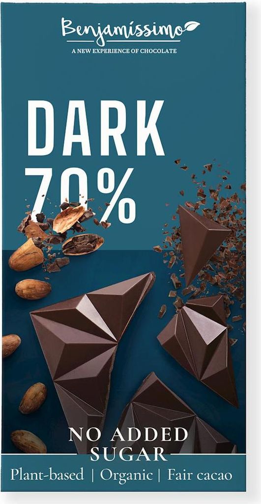 BITTERE SCHOKOLADE 70 % OHNE ZUCKERZUSATZ GLUTENFREI 60 g – BENJAMISSIMO