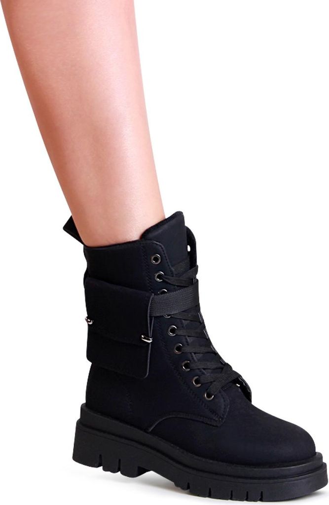 topschuhe24 2280 Damen Plateau Stiefeletten Worker Boots, Farbe:Schwarz, Größe:36 EU