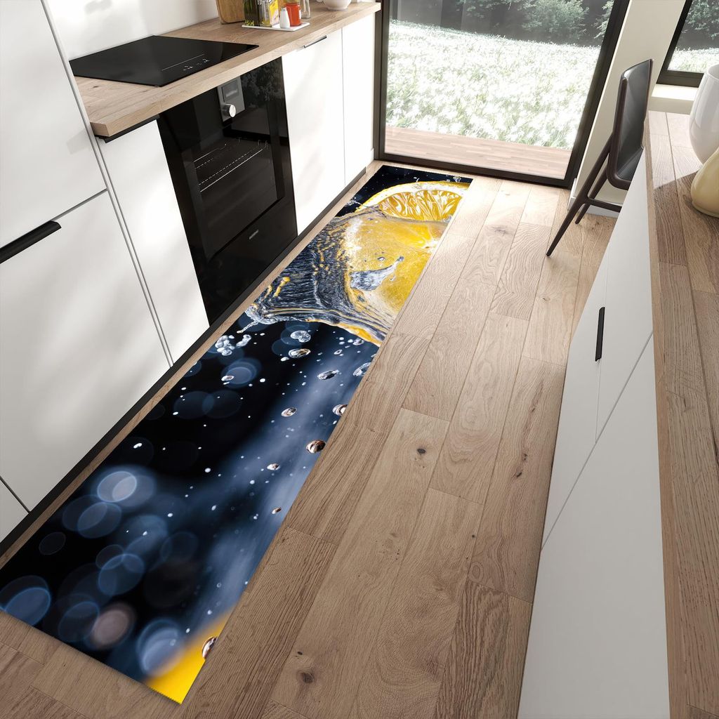 Küchenteppich 60x300cm rutschfest & abwischbar PVC Läufer - Zitronenspritzer