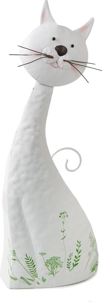 Logbuch-Verlag große Deko Katze aus Metall weiß bunt Frühling Sommer Katzenfigur Geschenk Geburtstag 29,5 cm