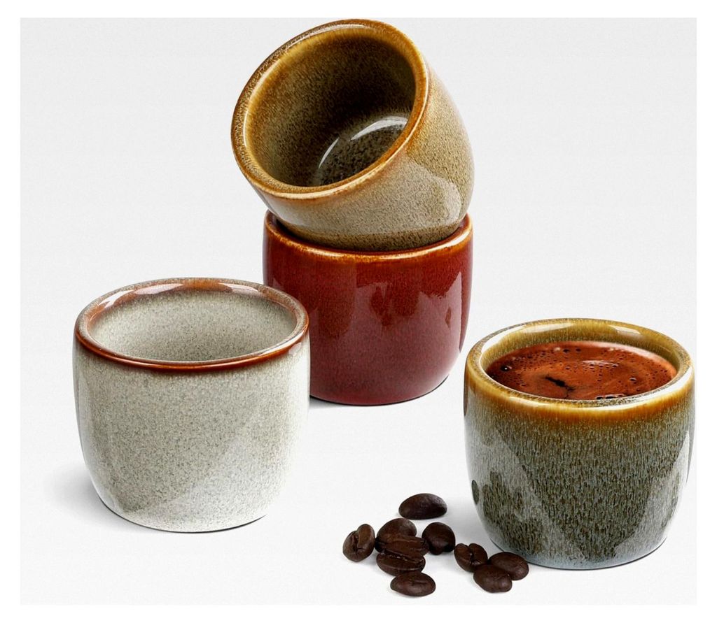 Espressotassen Set | 4-teilig | 50 ml | Mini-Espressotasse aus Steingut | Ohne Henkel | Spülmaschinenfest | Kleine Kaffeetassen | Mokka | Modernes...