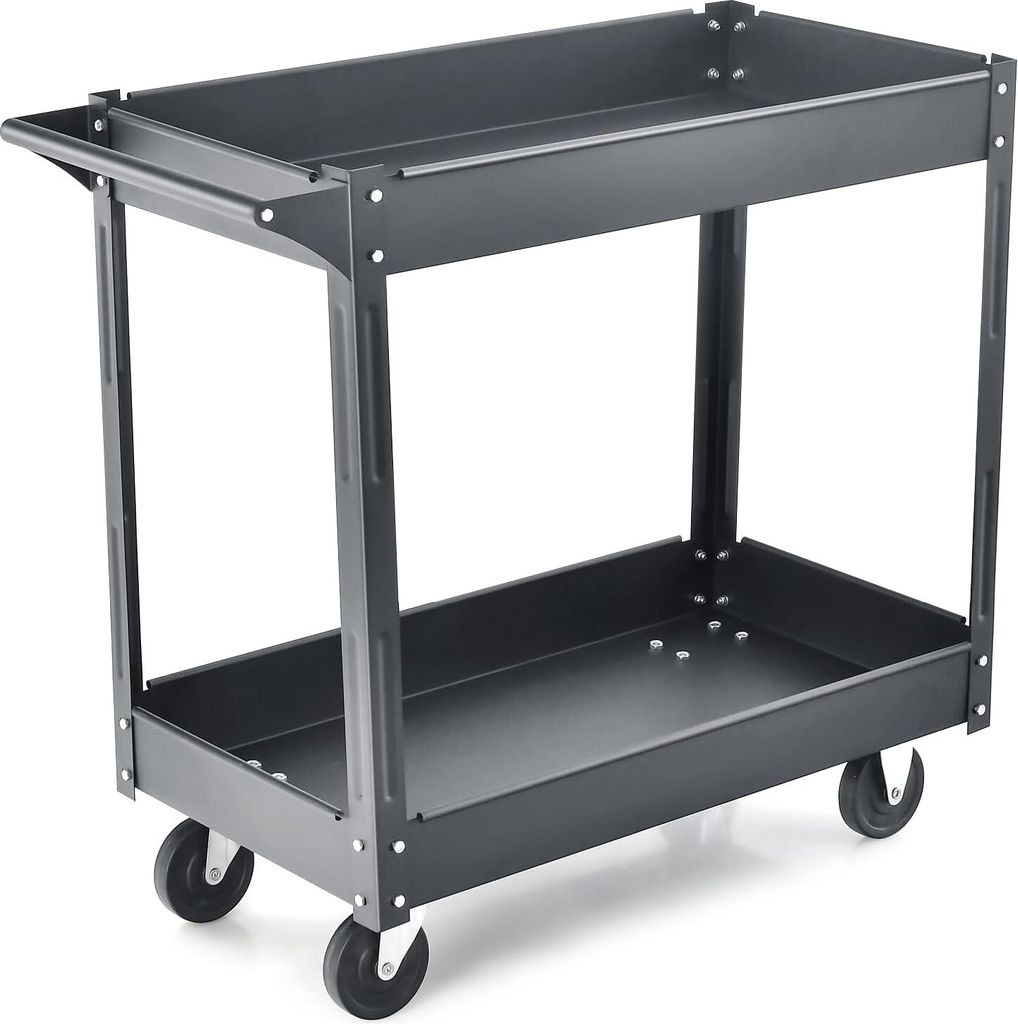 GOPLUS 2 Etagen Werkzeugwagen, multifunktionaler Materialwagen aus Metall bis 100kg belastbar, Werkstattwagen Rollwagen mit Handgriff, Etagenwagen ...
