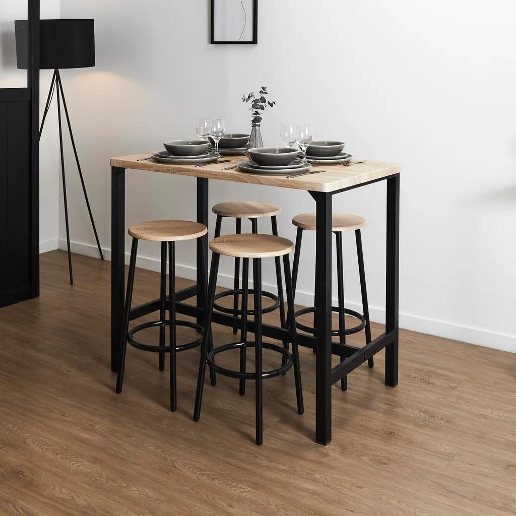 Table mange-debout compacte avec 4 tabourets encastrables - 8