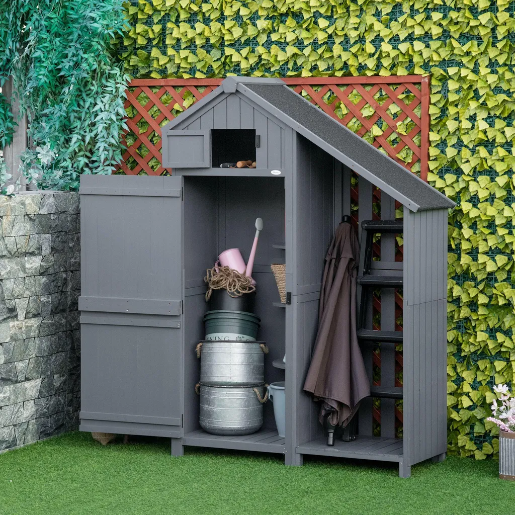 Abri de jardin Outsunny toit double versant 129x51,5 cm bois gris et noir