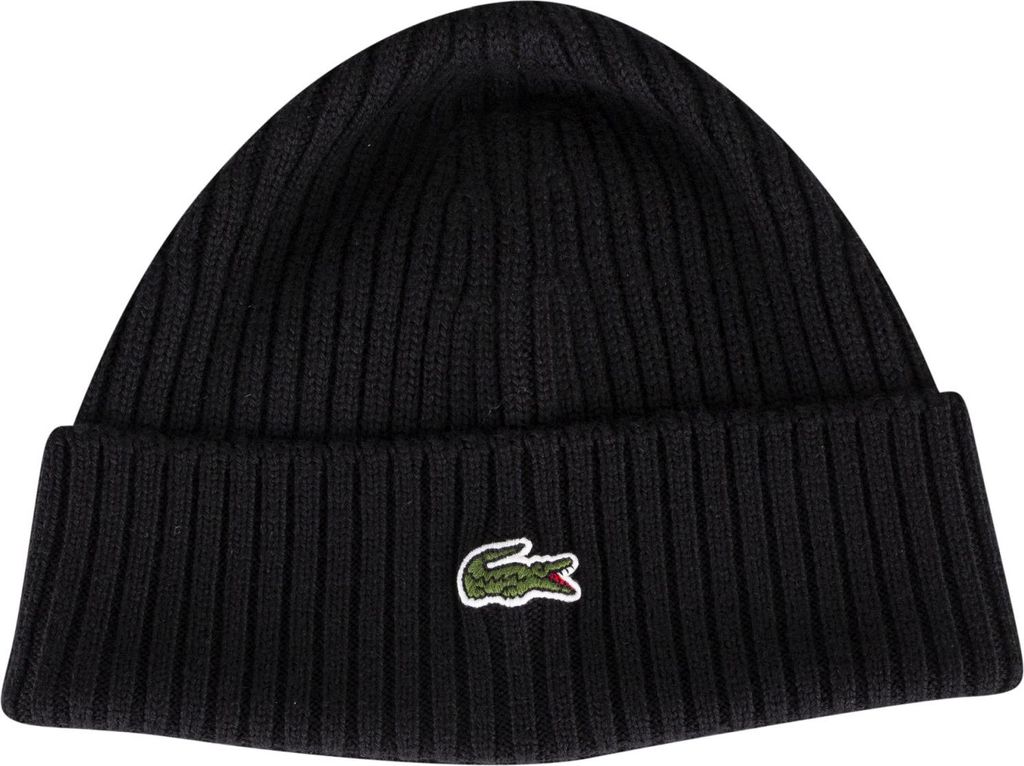 Lacoste Gerippte Beanie mit gesticktem Logo, Schwarz One Produktbild 