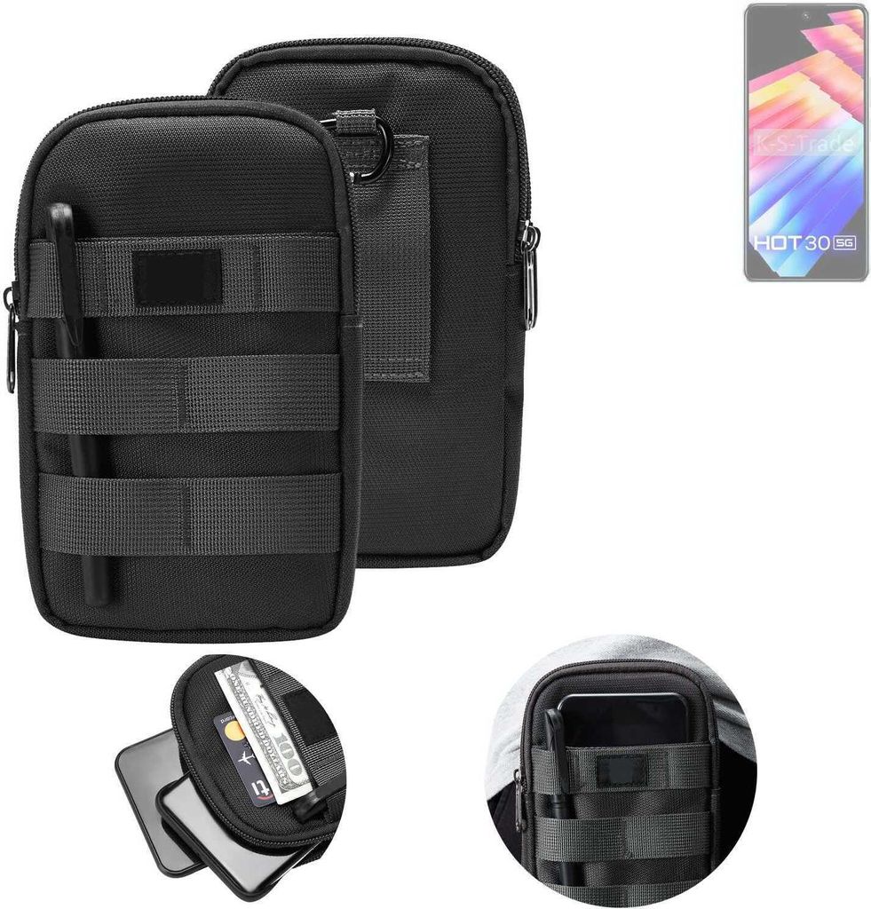 K-S-Trade Holster Gürtel Tasche kompatibel mit Infinix Hot 30 5g Handy Tasche Schutz Hülle dunkel-grau viele Fächer, 1x