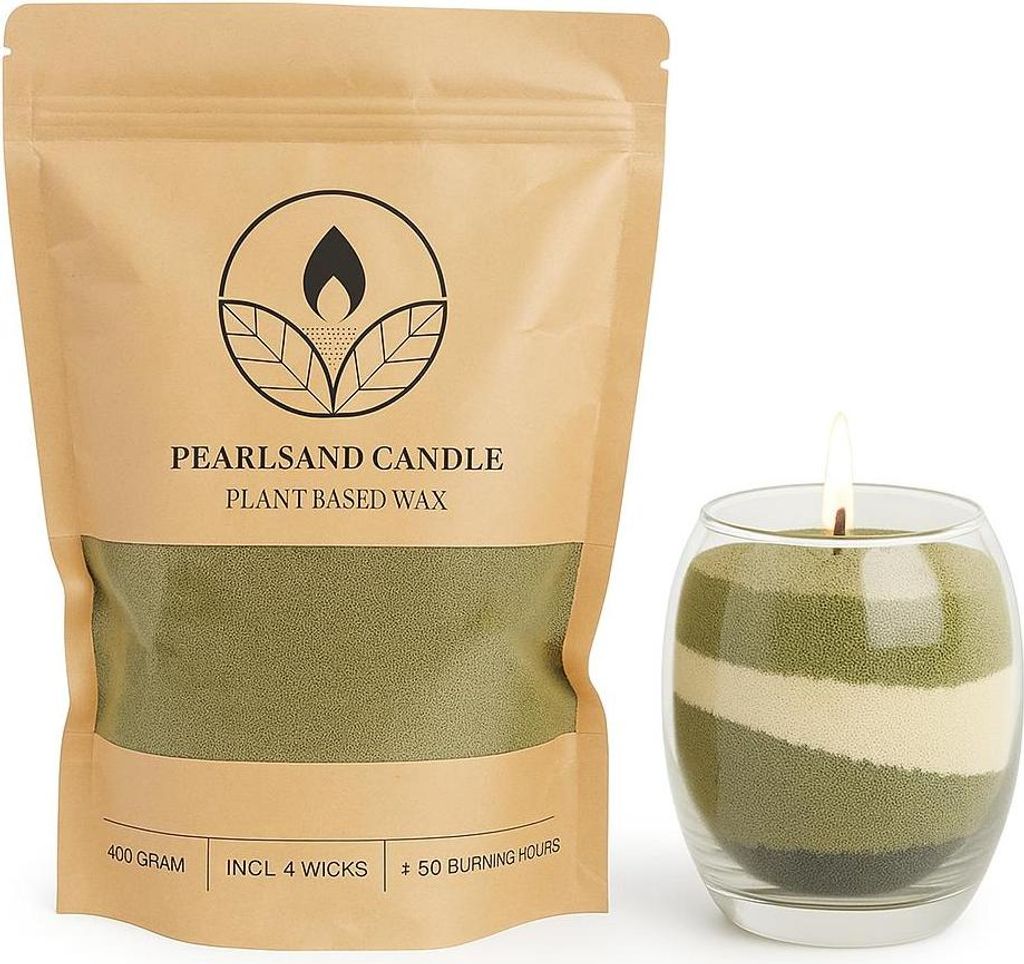 Kerzensand DIY Set 400g – Veganes Wachsgranulat in 7 Farben – Kerzen selber machen mit 4 Dochten, Farbe:Moosgrün