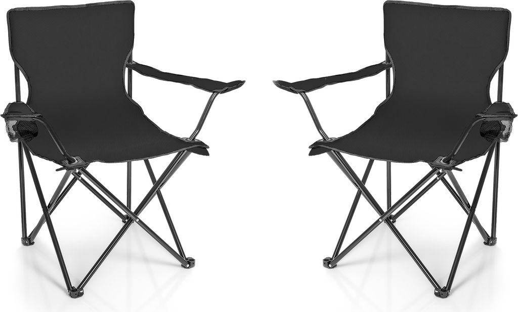 BigDean 2X Faltstuhl DUNKELGRAU Campingstuhl Anglerstuhl mit Getränkehalter & Tragetasche - Anglersessel klappbar - Klappstuhl Gartenstuhl Faltstu...