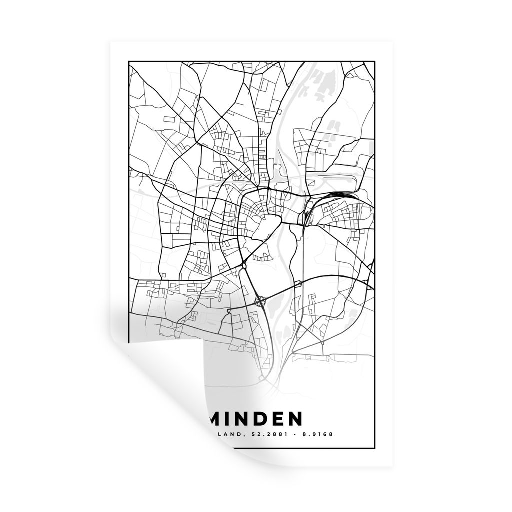 MuchoWow Wandtattoo Wandsticker Wandaufkleber Minden - Stadtplan - Karte 20x30 cm Selbstklebend und Repositionierbar - Sticker - Dekorfolie