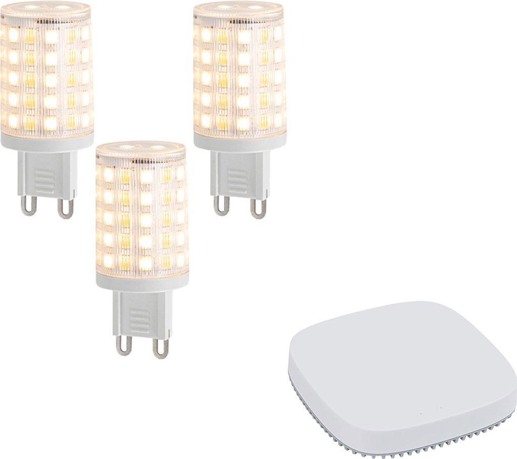 QAZQA Set mit 3 smarten, dimmbaren G9-LED-Lampen 2,5 W 250 lm 2700K-6500K inkl. Zigbee Smart Hub