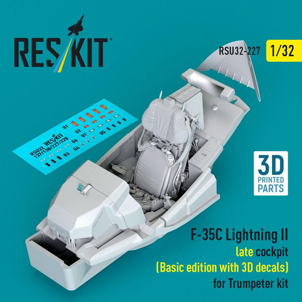ResKit RSU32-0227 - 1:32 F-35C Lightning II late cockpit (Basic edition with 3D decals) for Trumpeter kit (3D Printed)