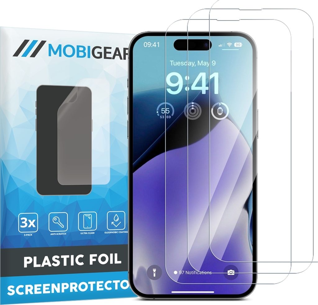 Mobigear iPhone 15 Plus Displayschutz Schutzfolie - Hüllenfreundlich (3er Pack)