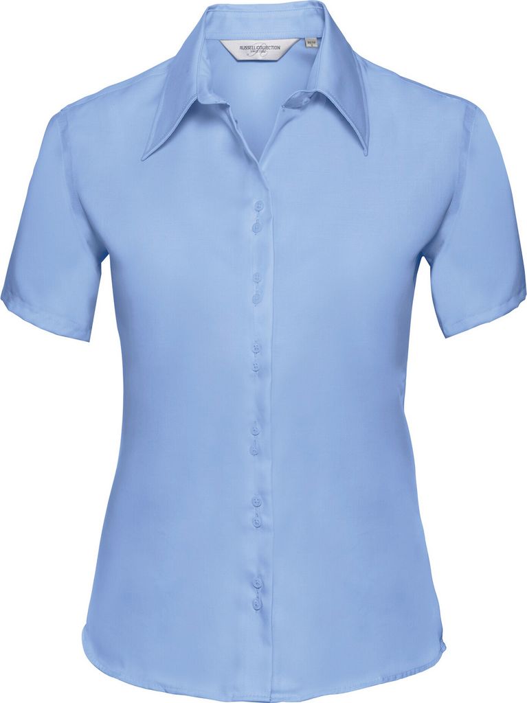 Russell Collection Bluse, Kurzarm, bügelfrei BC1036 (S) (Hellblau)