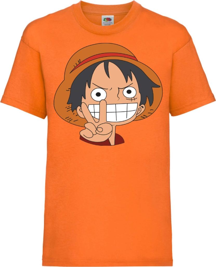Kinder T-Shirt One Manga Piece Anime 03 Strawhat, 5-6 Jahr - 116 / Orange