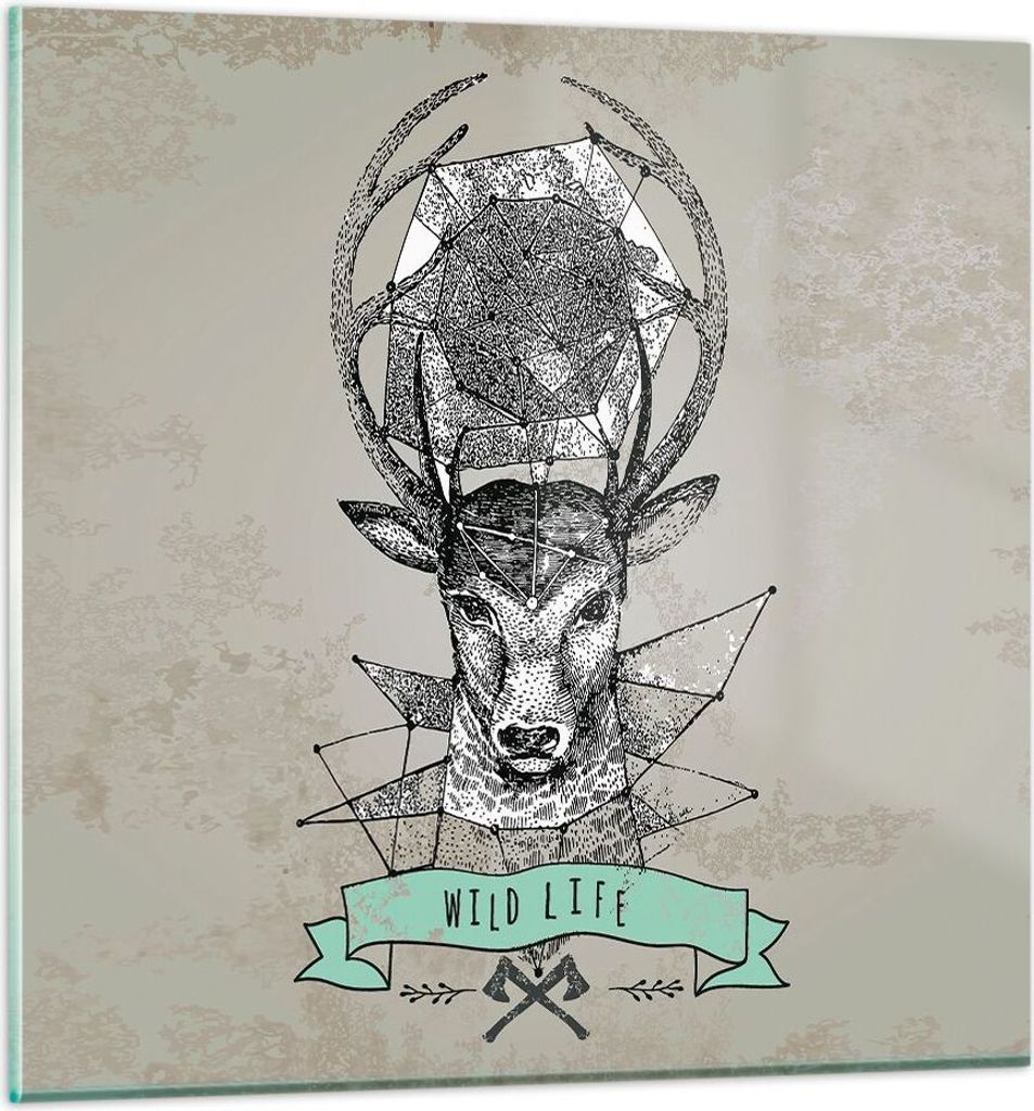 Bilder auf glas - Hirsch Geweih Wald - 70x70cm - Glasbilder - Wandbilder - Kunstdruck - zum Aufhängen bereit - Wanddekoration aus Glas - Glas Bild...