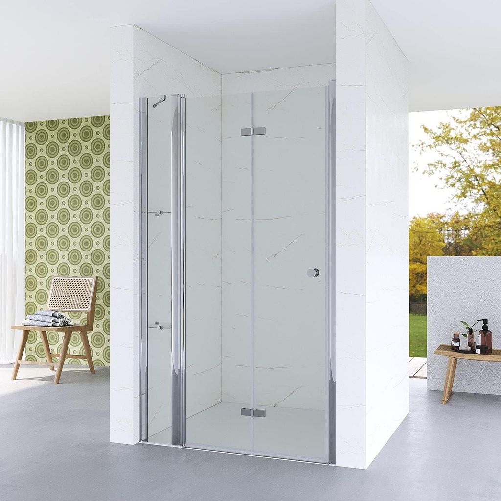 Duschtür Sicherheitsglas Nischentür Duschabtrennung Drehfalttür mit Duschablage Glaswand 95 x 187 cm