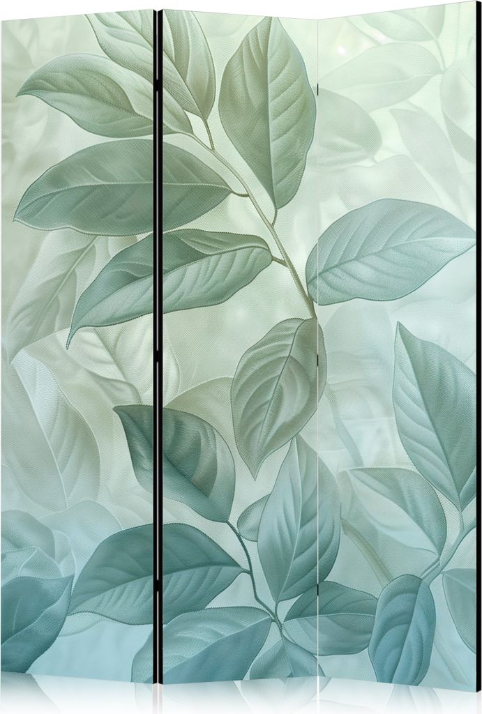 3-teiliger Einseitiger Vlies Paravent - Large Leaves in Green-Mint Shades - Botanical Motif 135x172 cm Blumen b-H-10013-z-a