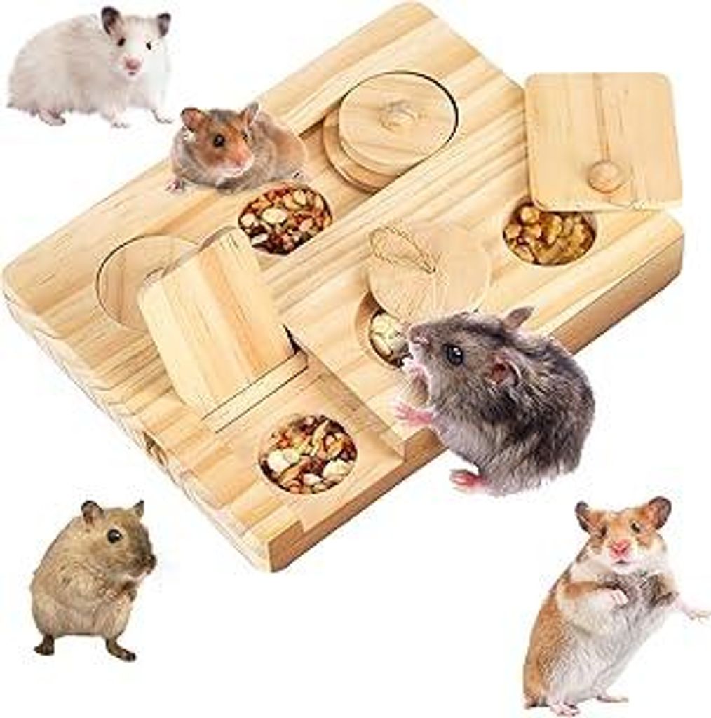 6 In 1 Hamster Spielzeug - Holz Kleintierspielzeug für Meerschweinchen, Kaninchen, Chinchillas, Rennmäuse, Zwerghamster