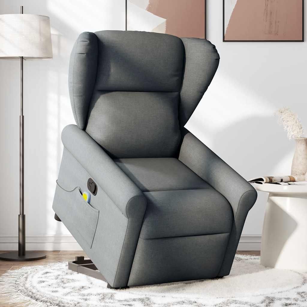 vidaXL Massagesessel mit Aufstehhilfe Dunkelgrau Stoff