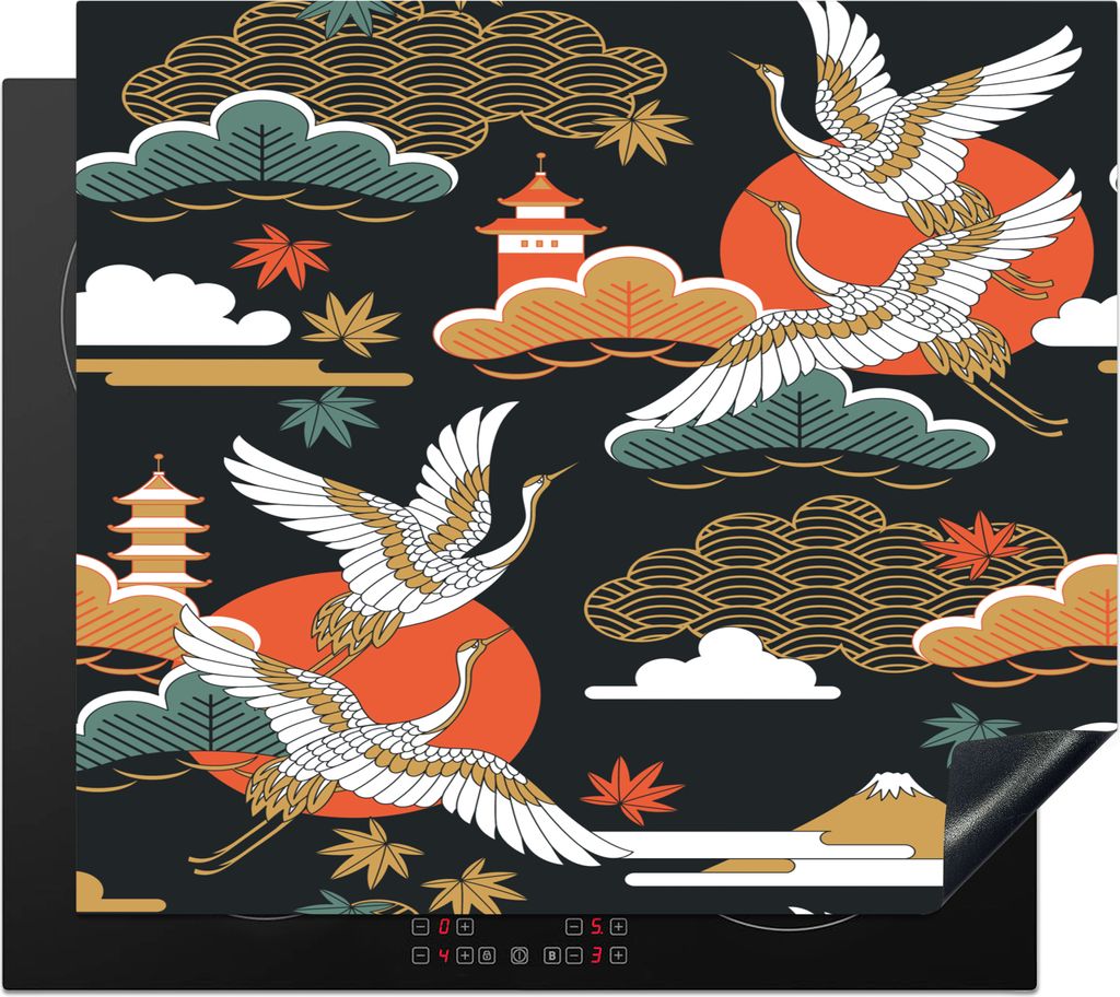 KitchenYeah© Herdabdeckplatte Kranich - Wolken - Japan - Produktbild 