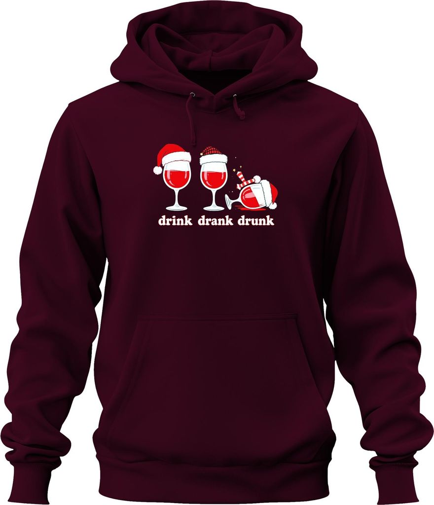 drink drank drunk Wein Weihnachten lustig Geschenk Weinliebhaber Uni Hoodie Kapuzenpullover, Burgundy, 3XL