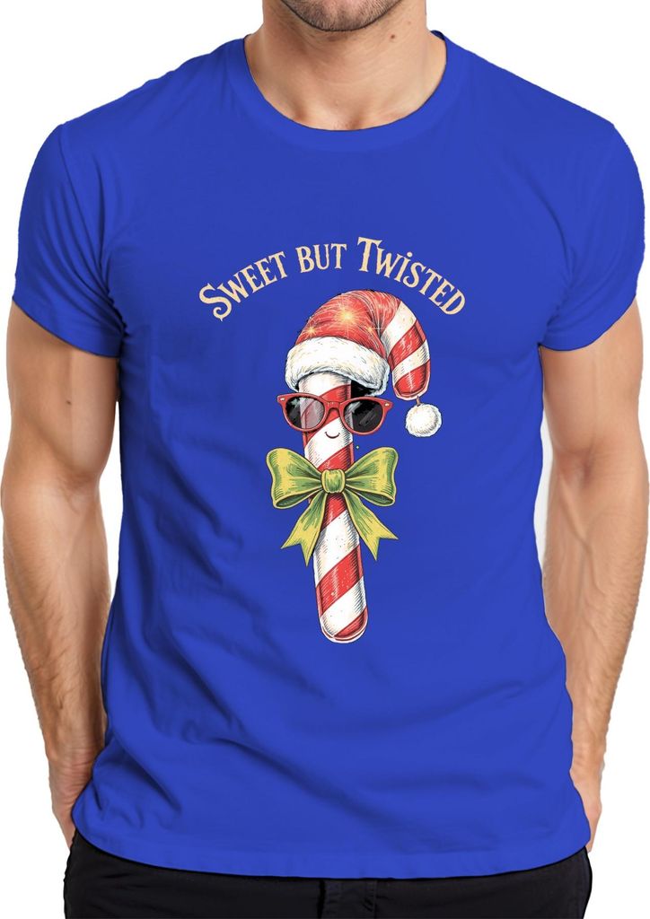 Sweet But Twisted Candy Cane Santa Hat Sunglasses Bow Weihnachten Herren T-Shirt, Blau, S