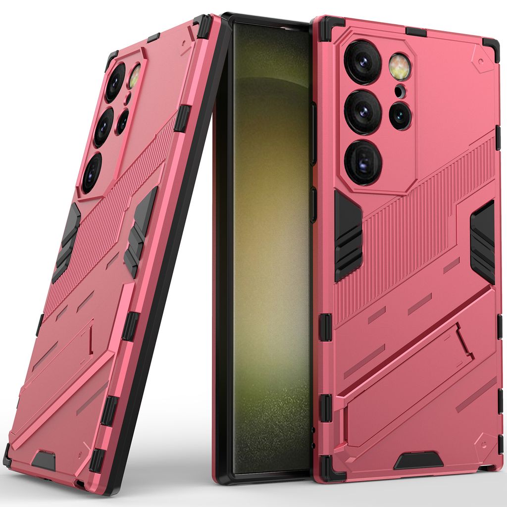 Armor Hülle für Samsung Galaxy S24 Ultra, Hybrid PC TPU Bumper Stoßfestes Schutzhülle mit Standfunktion Rosa