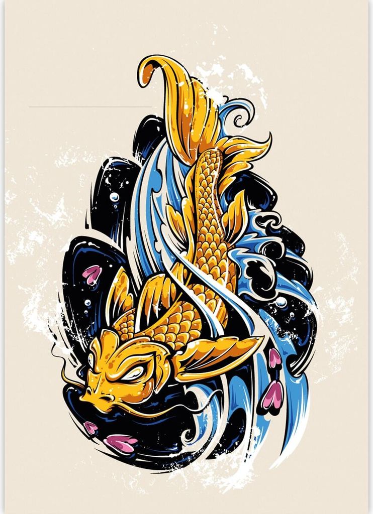 Cooler Fisch DIN A3 Malblock im japanischem Tattoo Stil
