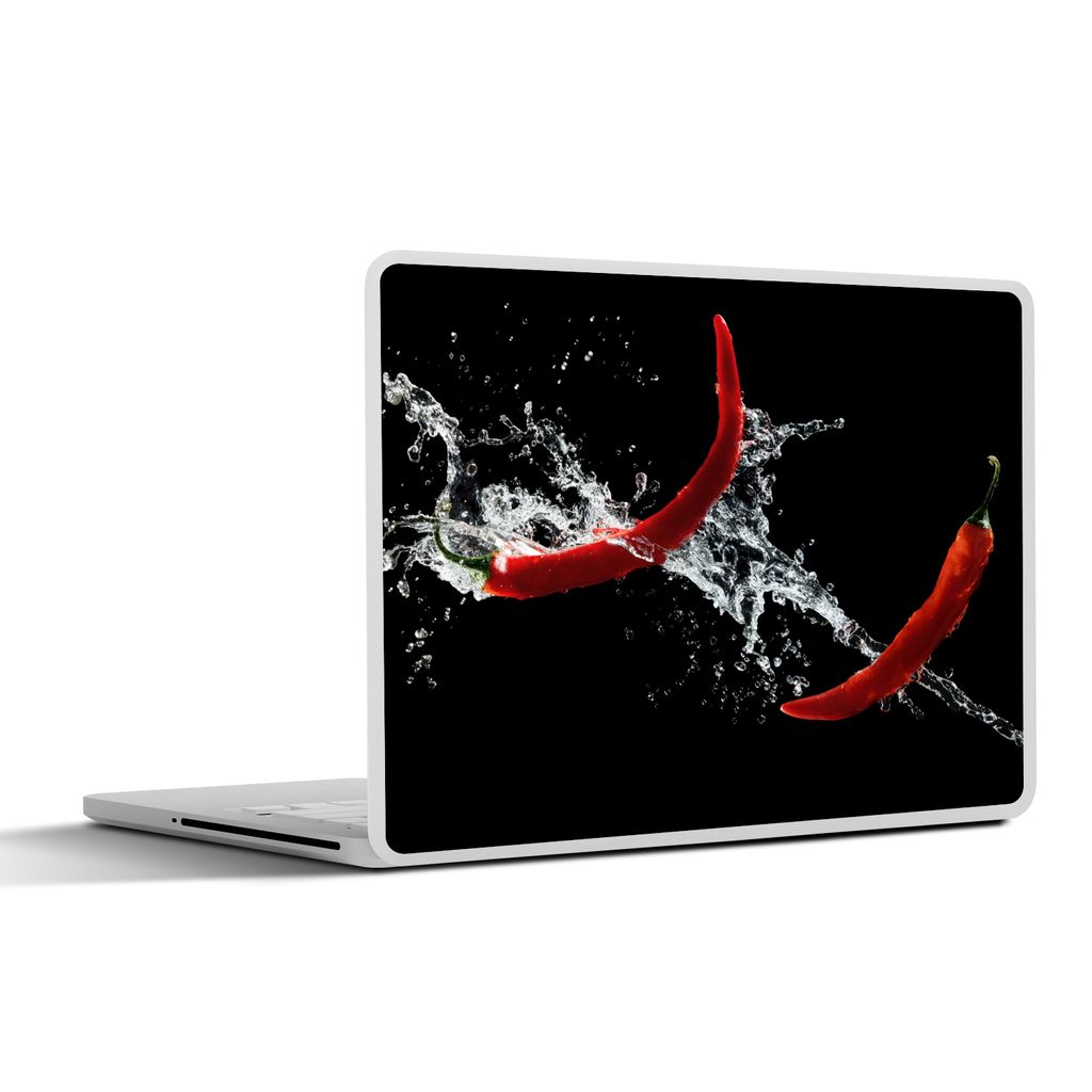 MuchoWow Laptop Aufkleber Sticker Cover Chilischote - Stilleben - Wasser - Schwarz - Rot 40x30 cm - Laptop Dekoration - Selbstklebend