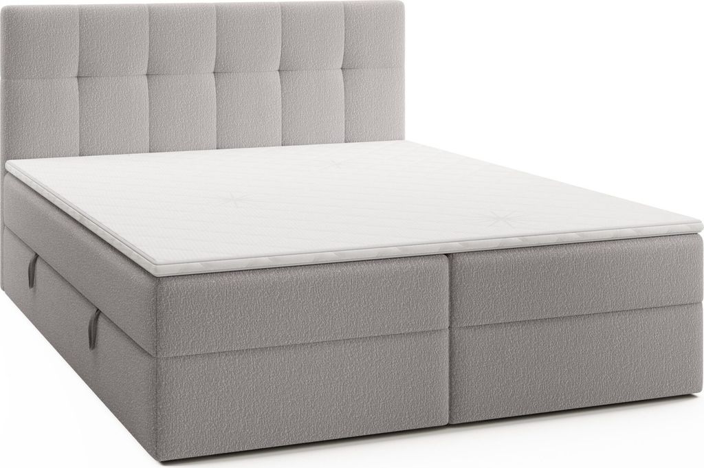 FEDVE Boxspringbett Oreno Royal Doppelbett Bettkästen Topper Matratze 160x200 cm Hellgrau (Anthology 15)