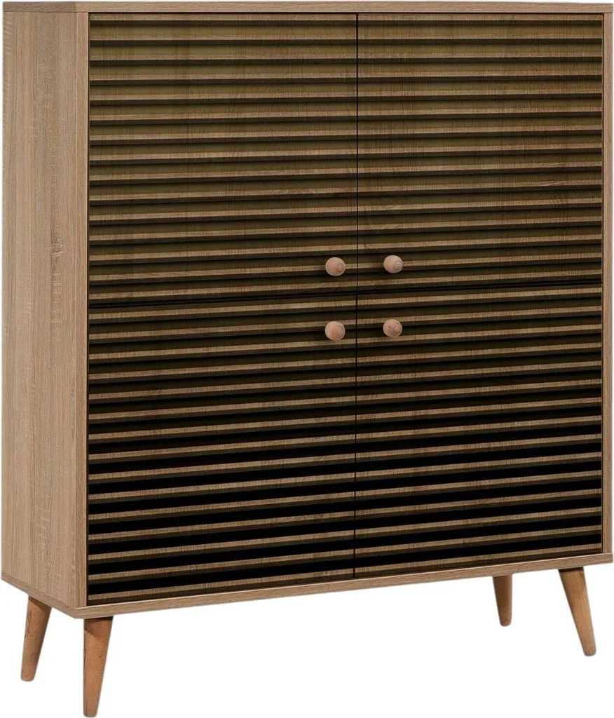 Buffet Agyemang en Chêne Marron 95x36x111h cm avec 3 Étagères Fixes