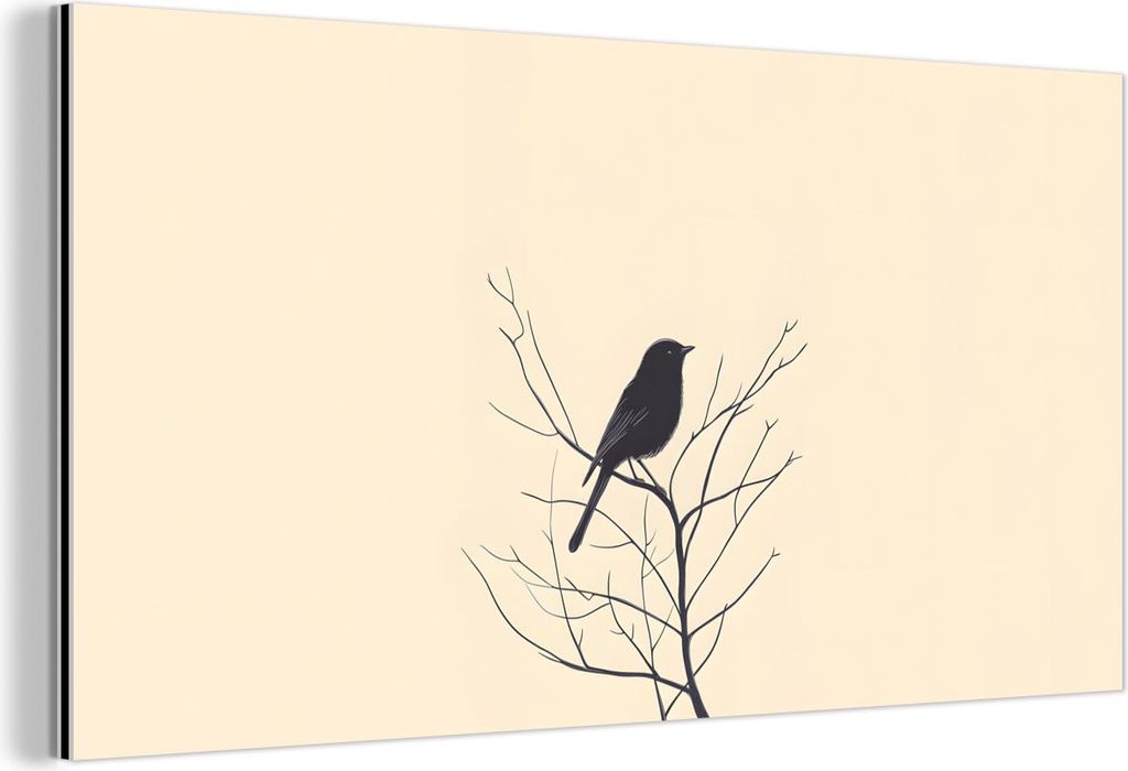 MuchoWow Wanddekoration Metall Metallbild Wandkunst 120x60 cm Vogel - Schwarz - Zweig - Minimalistisch MuchoWow Aluminium Gemälde - Metalbilder